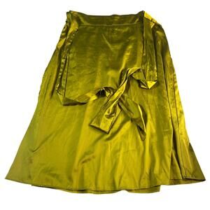 Cider 1XL Olive Green Satin Midi Skirt Side Slit Tie Waist Plus Size